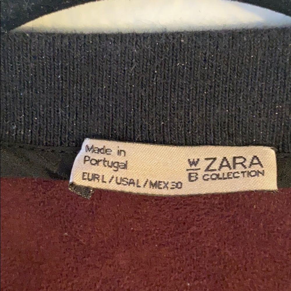 ZARA BURGUNDY PATCHWORK VELVET BOMBER JACKET - Picture 3 of 5